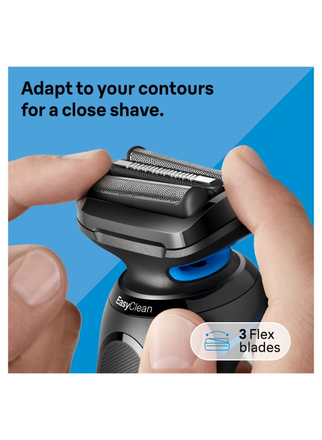 Series 5 Shaver, Easy To Shave, Wet And Dry Electric Shaver, Auto Sense Technology, 3 Flexible Blades Blue / Mint