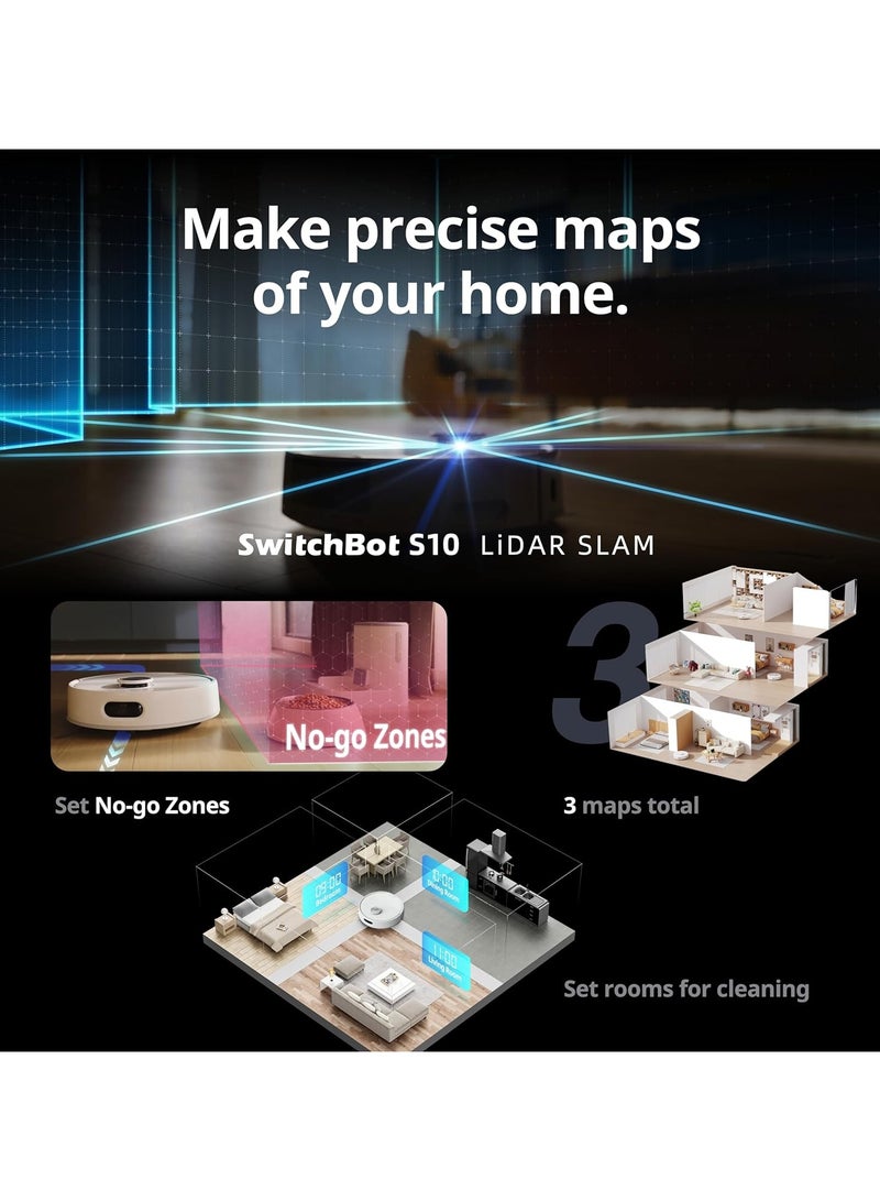 S10 Robot Vacuum and Mop with Dual Stations, Self Draining and Self Refilling, Auto Mop Washing/Drying, Liftable Mop, 6500Pa Suction, Self Emptying for 70 Days Hands-Free Cleaning
