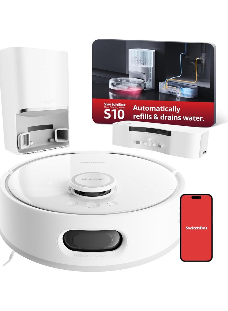 S10 Robot Vacuum and Mop with Dual Stations, Self Draining and Self Refilling, Auto Mop Washing/Drying, Liftable Mop, 6500Pa Suction, Self Emptying for 70 Days Hands-Free Cleaning