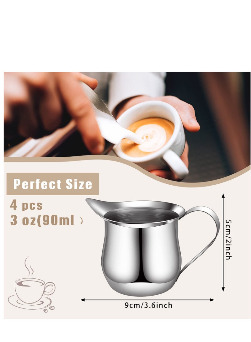 Creamer Pitcher, 4 Pieces Bell Shaped Creamer 3 Ounce Espresso Pouring Cup Stainless Steel Creamer Pitcher Mirror Finish Mini Stainless Steel Pitcher for Coffee Shop Restaurant Bakery Kitchen