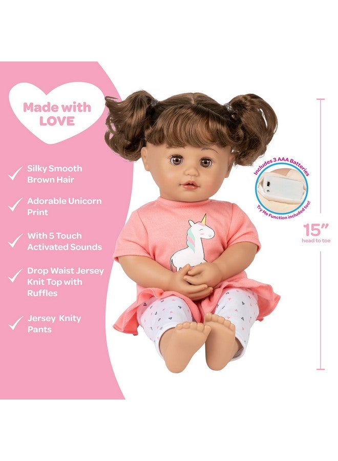 Adora’S Interactive Baby Doll With 5 Touch Activated Features 15” My Cuddle & Coo Baby Doll Adorable And Realistic Responsive Toy Baby Doll For Ages 3 And Up Unicorn Magic