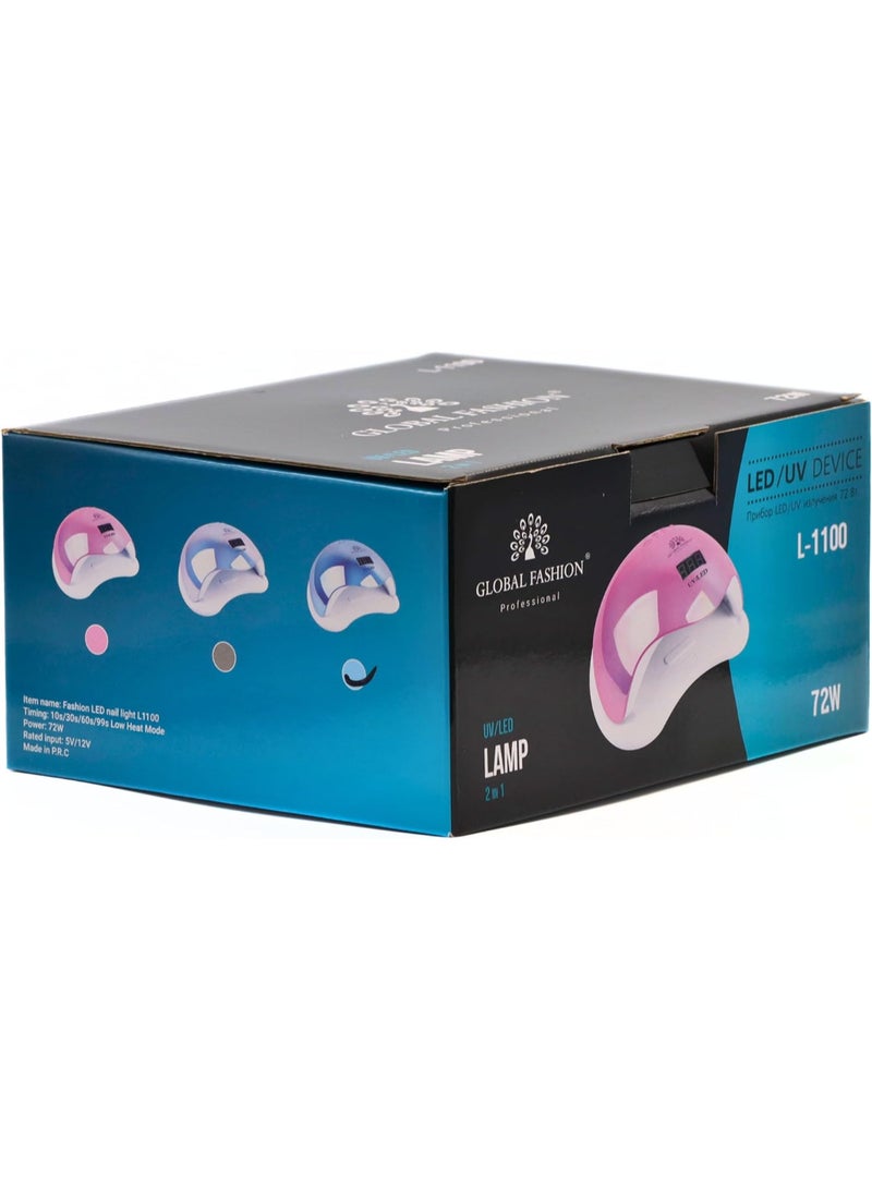 Uv Led Lamp 2 In 1 Model L-1100 72W - Professional Nail Dryer For Gel Polish, Acrylic, And Polygel - Fast Curing, Durable, And Easy To Use  (Blue)