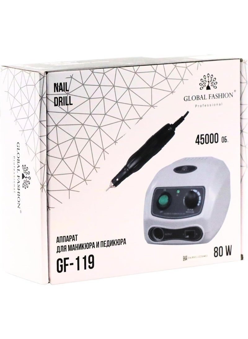 High-Powered 80W Electric Nail Drill Machine Portable (GF-119) - 45,000 RPM