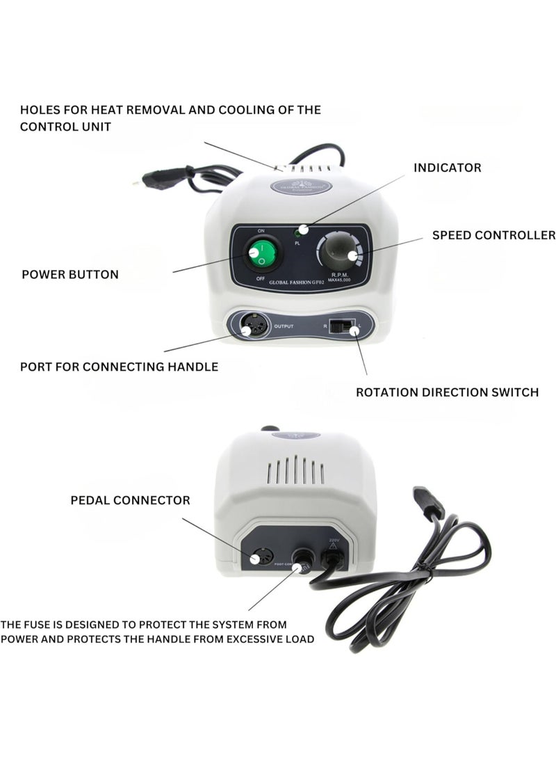 High-Powered 80W Electric Nail Drill Machine Portable (GF-119) - 45,000 RPM