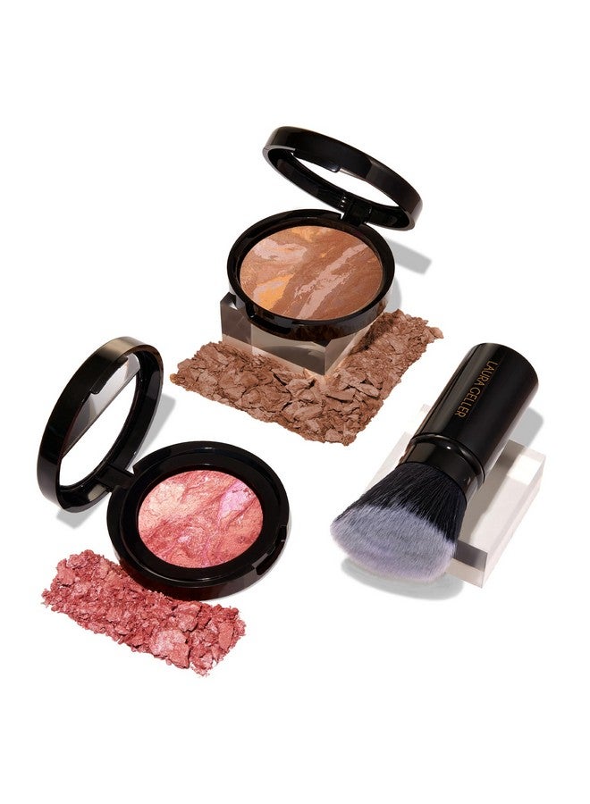 Blushnbalance 3Pc Kit Baked Balancenbrighten Color Correcting Foundation Tan + Retractable Kabuki Brush + Baked Blushnbrighten Tropic Hues