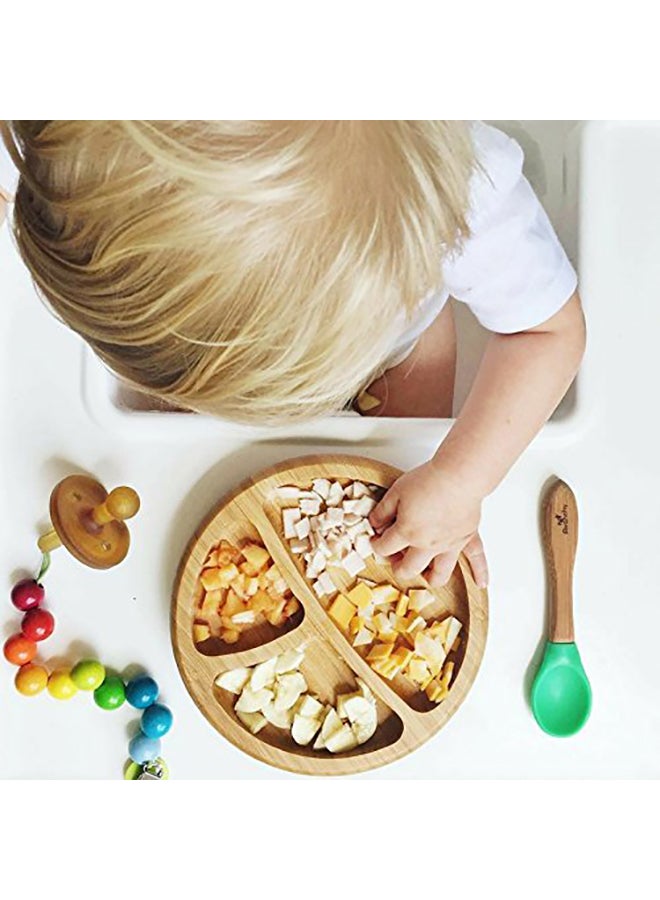 Baby Feeding Bamboo Spill Proof Stay Put Suction Divided Plate With Baby Spoon