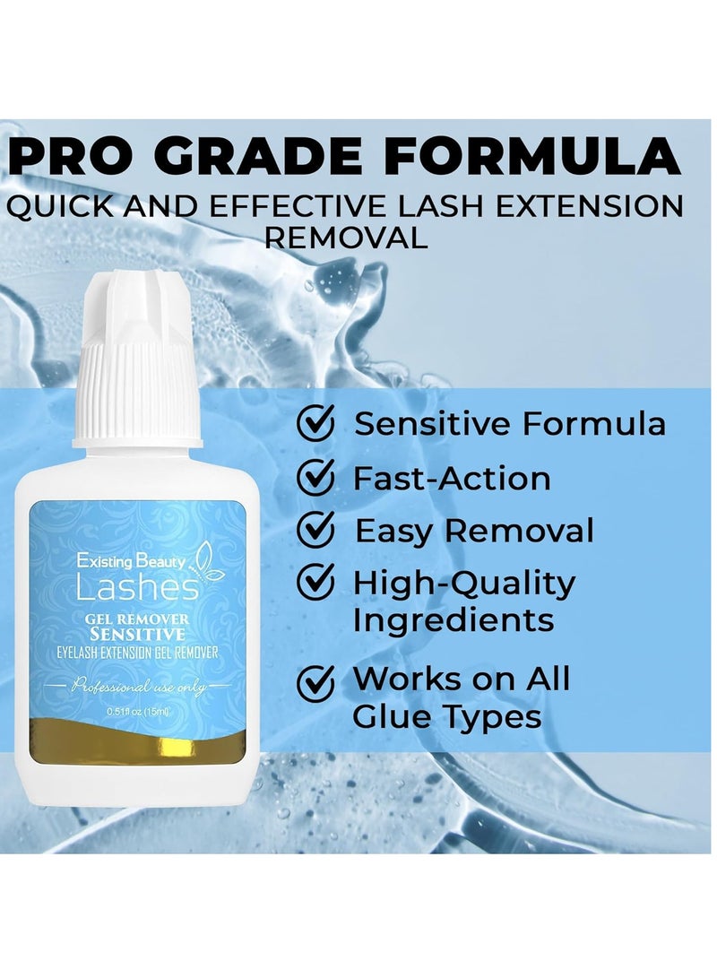 Sensitive Lash Remover for Lash Extensions - Clear Eyelash Extension Remover Gel - Fast-Acting Lash Extension Remover, Efficient Lash Glue Remover 15 ml - Existing Beauty Lashes