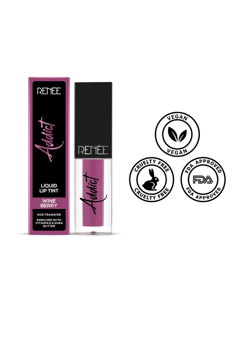RENEE Addict Liquid Lip Tint Water and Smudge proof  non transfer Long Lasting Matte Finish  Enriched With Vitamin E  Vegan Wine Berry 2ml