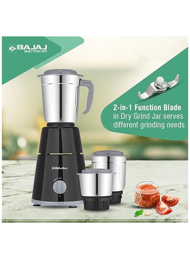 Mixer Grinder with 500W Titan Motor, 3 Stainless Steel Jars, 2-in-1 Blade for Dry & Wet Grinding | Ideal for Grinding Spices, Chutneys, Smoothies, Batters, Chopping, Grating, Mincing 2.4 L 500 W GX 1 Black