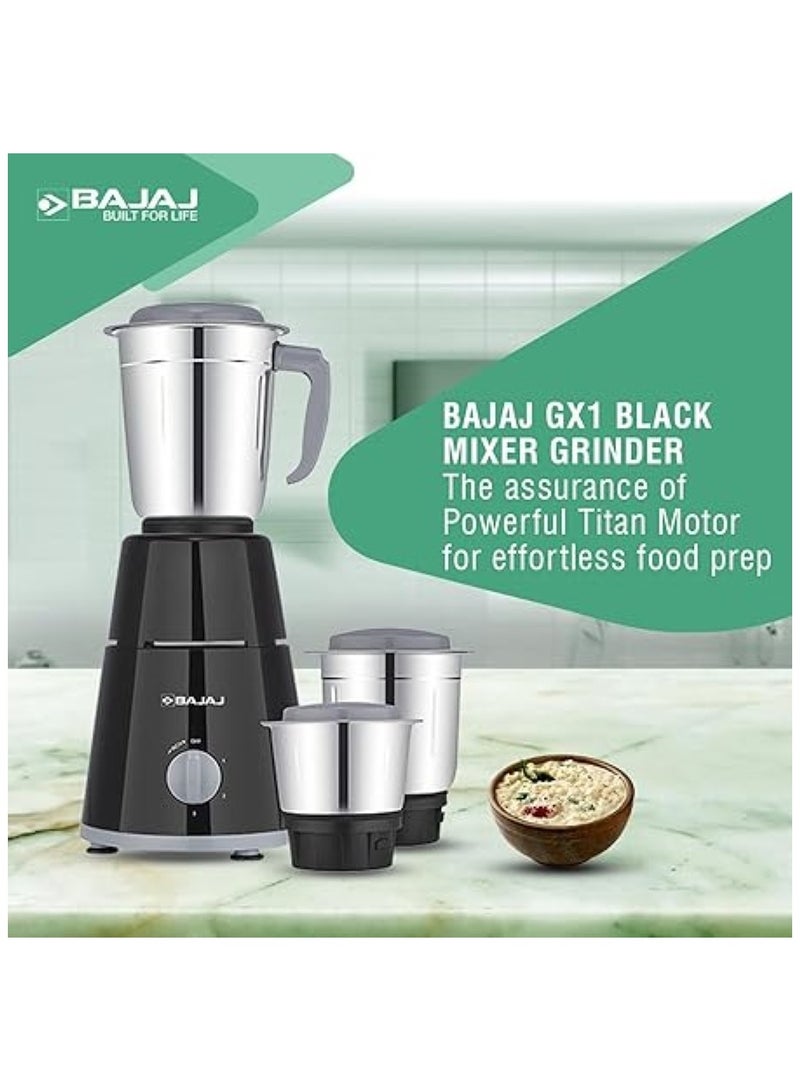 Mixer Grinder with 500W Titan Motor, 3 Stainless Steel Jars, 2-in-1 Blade for Dry & Wet Grinding | Ideal for Grinding Spices, Chutneys, Smoothies, Batters, Chopping, Grating, Mincing 2.4 L 500 W GX 1 Black