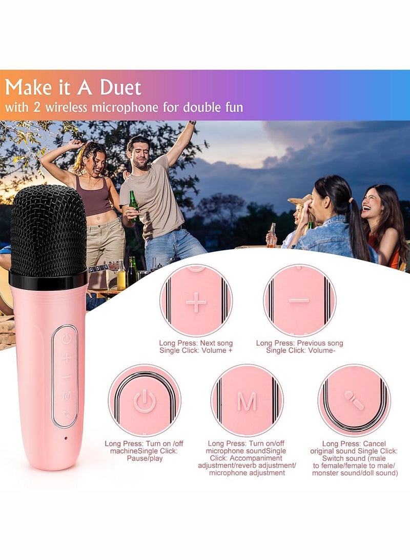 Mini Karaoke Machine for Kids, Portable Karaoke Bluetooth Speaker with 2 Wireless Microphone, Colorful Lights, Karaoke Equipment PA System for Home Party,  Birthday Gifts for Boys/Girls