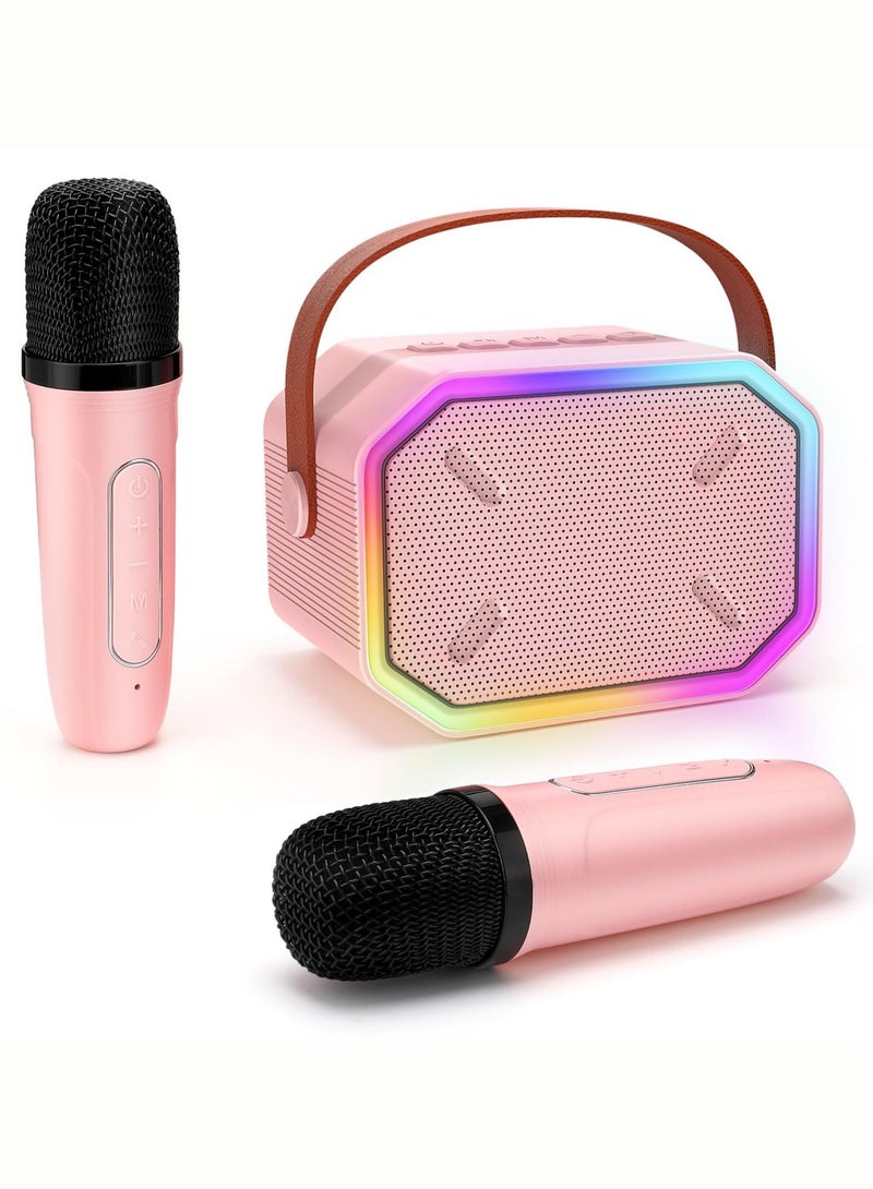 Mini Karaoke Machine for Kids, Portable Karaoke Bluetooth Speaker with 2 Wireless Microphone, Colorful Lights, Karaoke Equipment PA System for Home Party,  Birthday Gifts for Boys/Girls