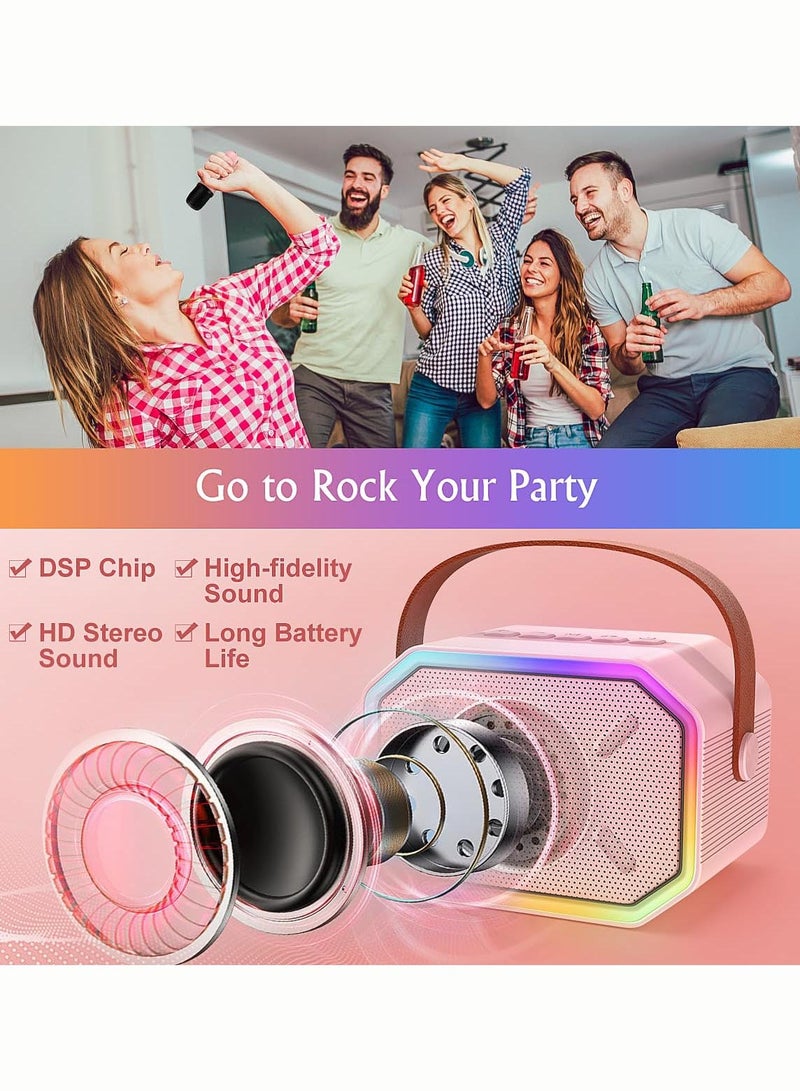 Mini Karaoke Machine for Kids, Portable Karaoke Bluetooth Speaker with 2 Wireless Microphone, Colorful Lights, Karaoke Equipment PA System for Home Party,  Birthday Gifts for Boys/Girls