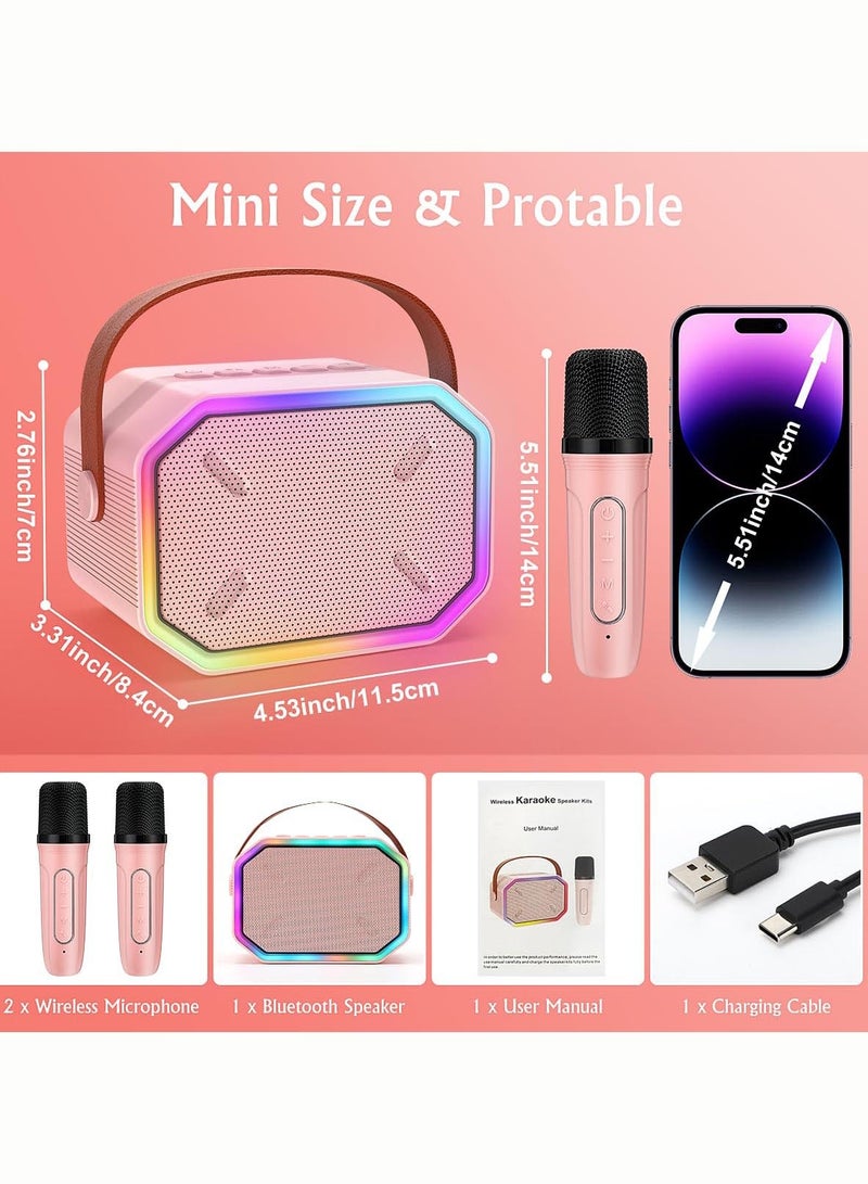 Mini Karaoke Machine for Kids, Portable Karaoke Bluetooth Speaker with 2 Wireless Microphone, Colorful Lights, Karaoke Equipment PA System for Home Party,  Birthday Gifts for Boys/Girls