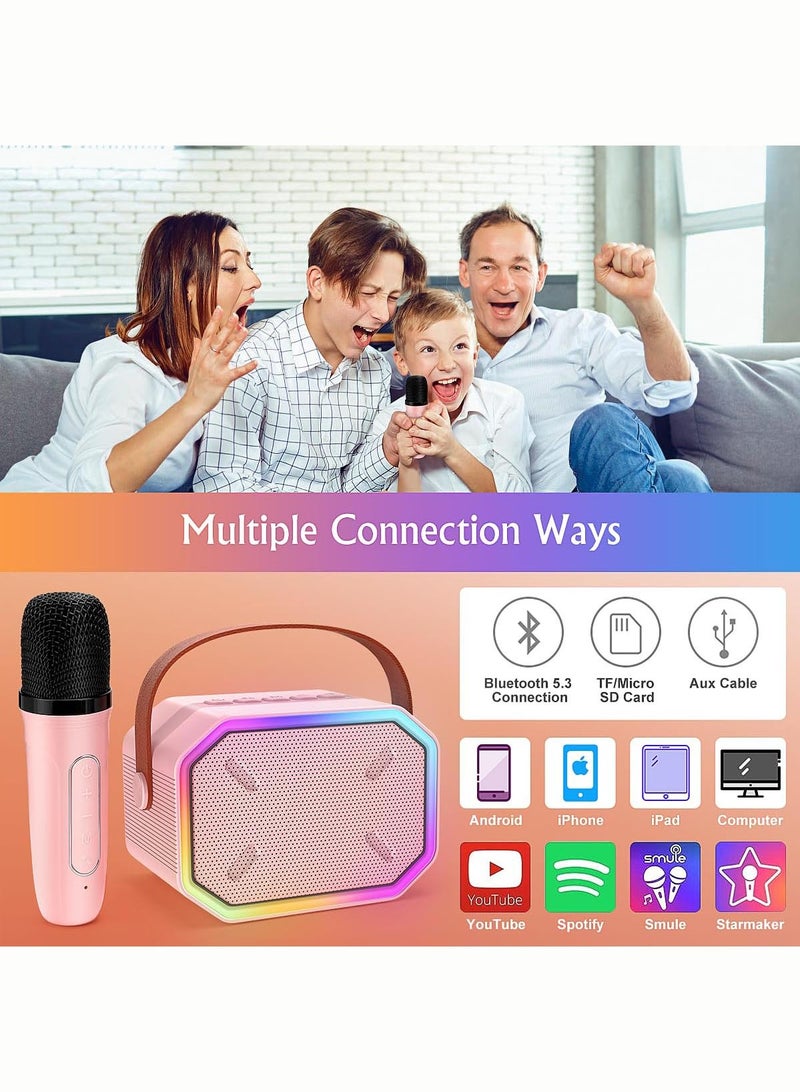 Mini Karaoke Machine for Kids, Portable Karaoke Bluetooth Speaker with 2 Wireless Microphone, Colorful Lights, Karaoke Equipment PA System for Home Party,  Birthday Gifts for Boys/Girls