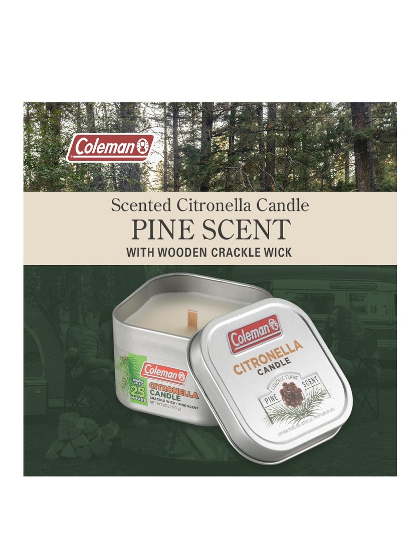 Coleman Pine Scented Citronella Candle with Wooden Crackle Wick - 6 oz Tin