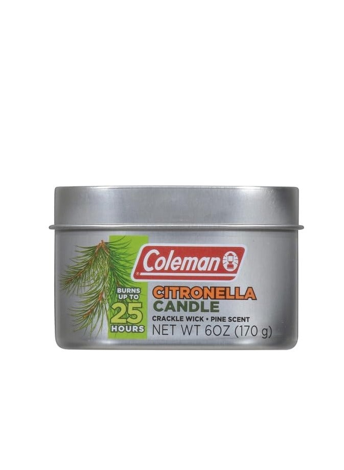 Coleman Pine Scented Citronella Candle with Wooden Crackle Wick - 6 oz Tin