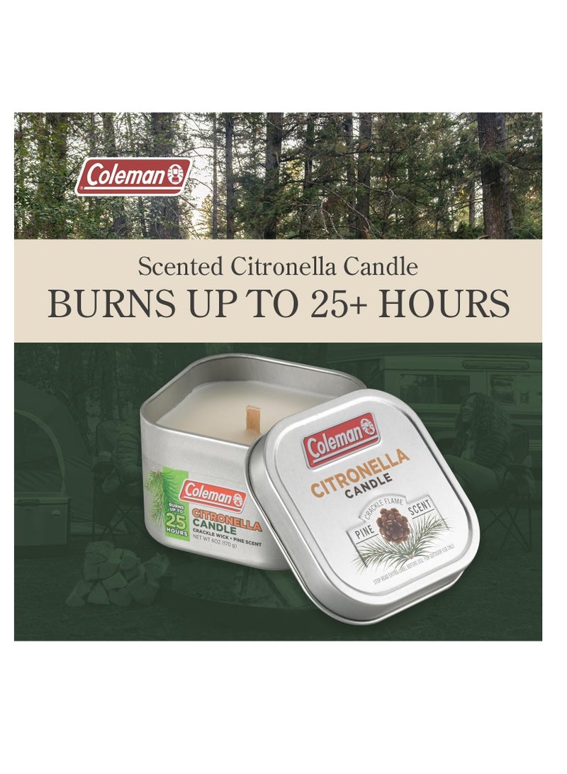 Coleman Pine Scented Citronella Candle with Wooden Crackle Wick - 6 oz Tin