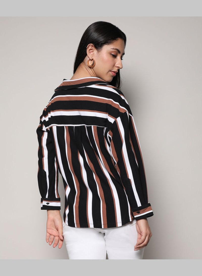 Striped Spread Collar Long Sleeve Shirt