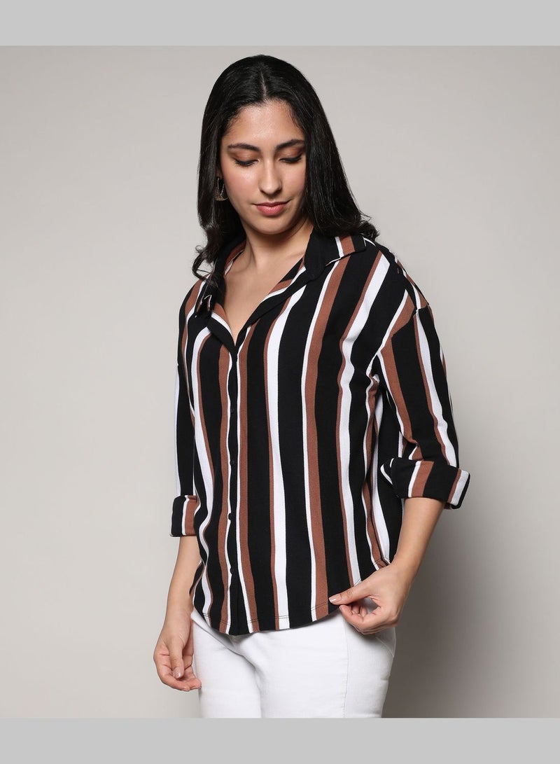 Striped Spread Collar Long Sleeve Shirt