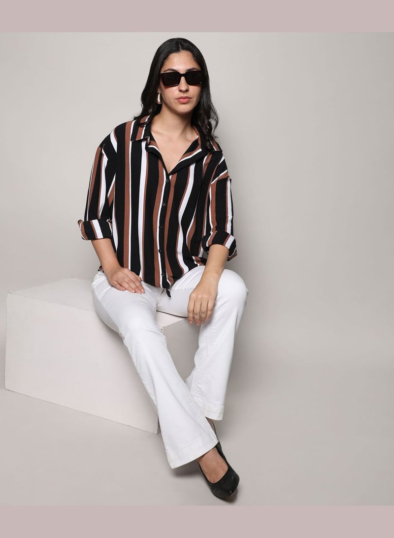 Striped Spread Collar Long Sleeve Shirt