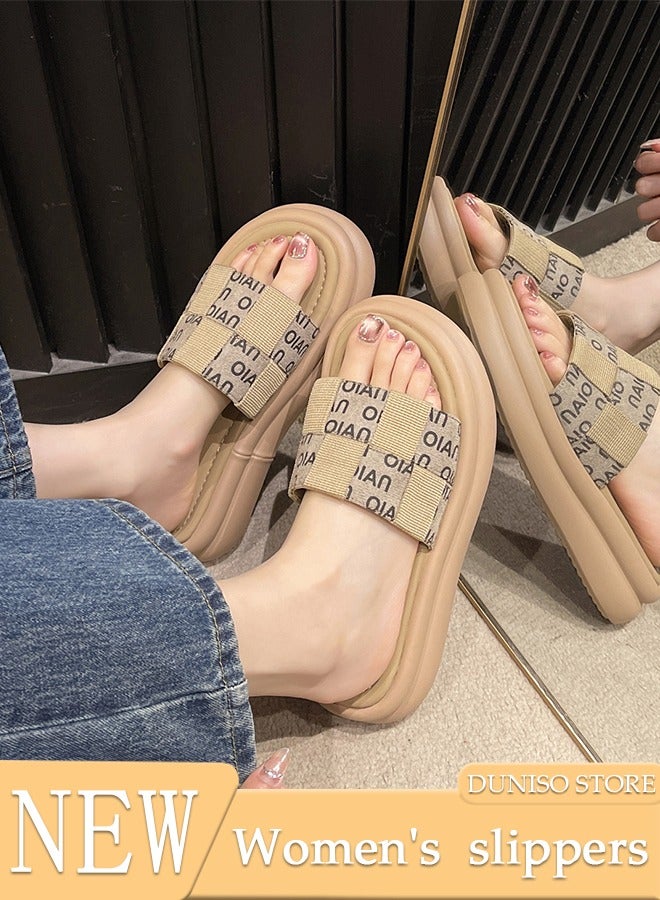Women's Summer Walking Sandals Air Cushion Support Platform Open Tole Slippers Comfortable Casual Wedge Sandals with Non-slip Soles Thick Sole Beach Slippers Indoor and Out Door