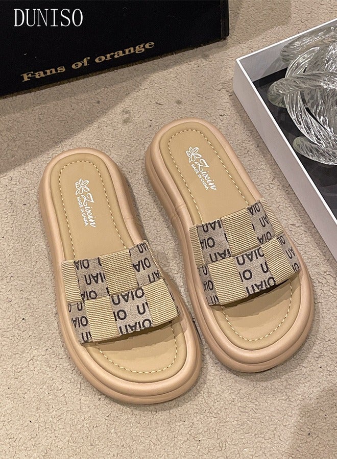 Women's Summer Walking Sandals Air Cushion Support Platform Open Tole Slippers Comfortable Casual Wedge Sandals with Non-slip Soles Thick Sole Beach Slippers Indoor and Out Door