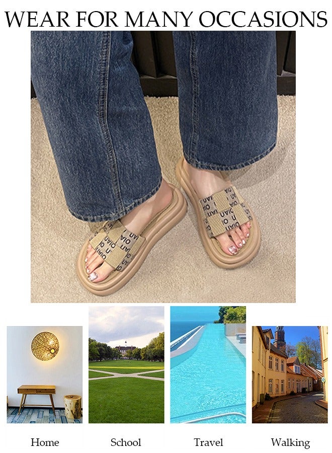 Women's Summer Walking Sandals Air Cushion Support Platform Open Tole Slippers Comfortable Casual Wedge Sandals with Non-slip Soles Thick Sole Beach Slippers Indoor and Out Door