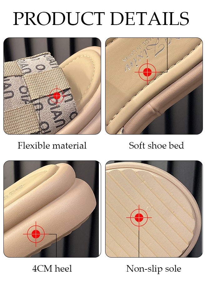 Women's Summer Walking Sandals Air Cushion Support Platform Open Tole Slippers Comfortable Casual Wedge Sandals with Non-slip Soles Thick Sole Beach Slippers Indoor and Out Door
