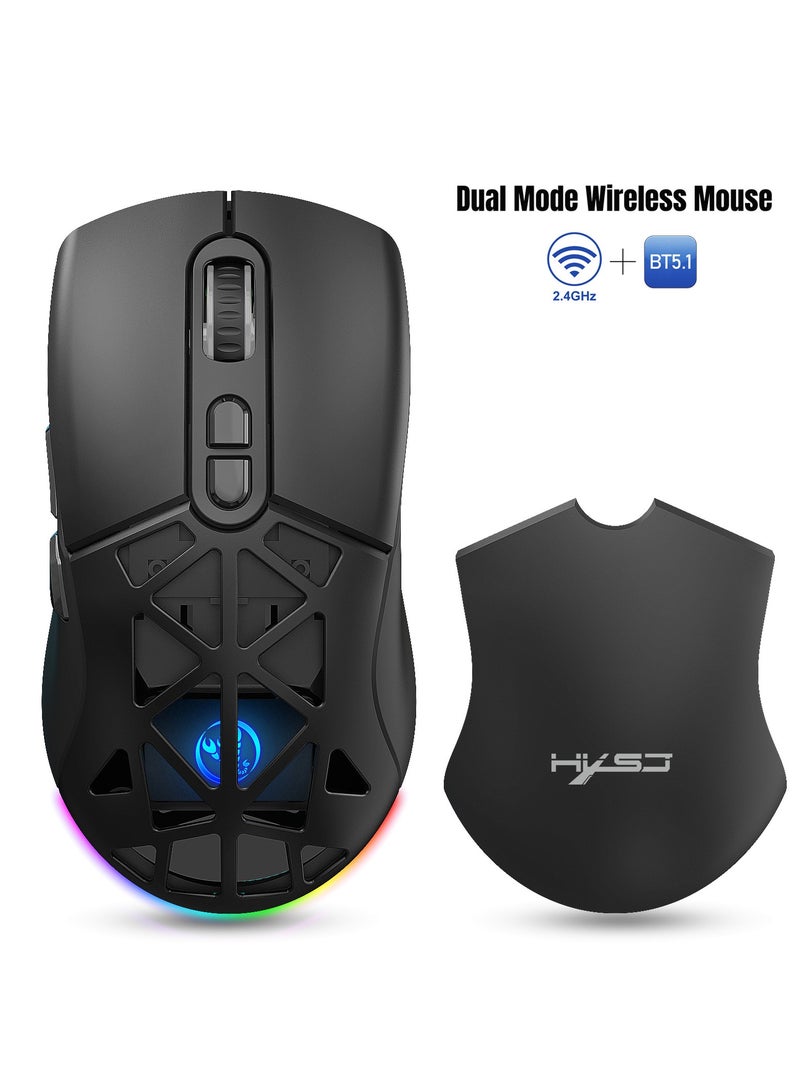 HXSJ New T26 Dual-Mode Wireless Mouse RGB Backlight 4800dpi built-in 650mAh rechargeable battery BT5.1