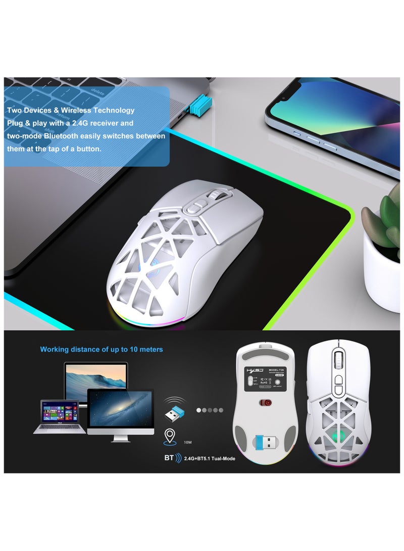 HXSJ New T26 Dual-Mode Wireless Mouse RGB Backlight 4800dpi built-in 650mAh rechargeable battery BT5.1