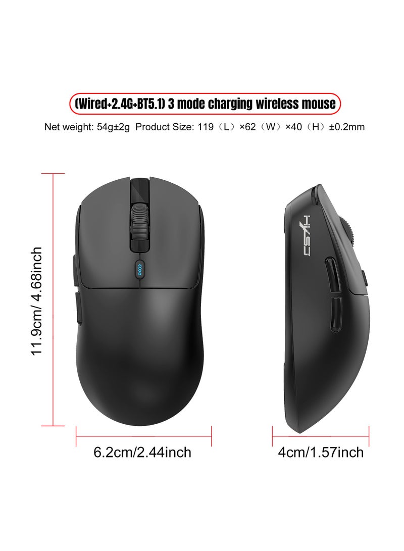 HXSJ T68 Three mode game mouse  Sensor PAW3311  Connection mode Wired+2.4G+BT5.1  Rate of return  125-250-500-1000Hz Default 1000Hz BLACK