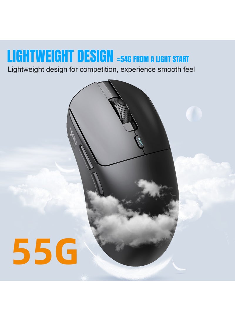 HXSJ T68 Three mode game mouse  Sensor PAW3311  Connection mode Wired+2.4G+BT5.1  Rate of return  125-250-500-1000Hz Default 1000Hz BLACK