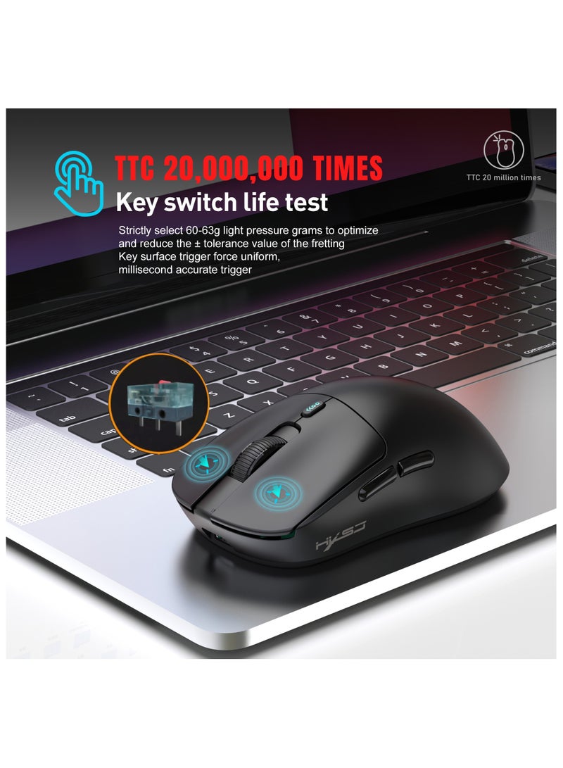 HXSJ T68 Three mode game mouse  Sensor PAW3311  Connection mode Wired+2.4G+BT5.1  Rate of return  125-250-500-1000Hz Default 1000Hz BLACK