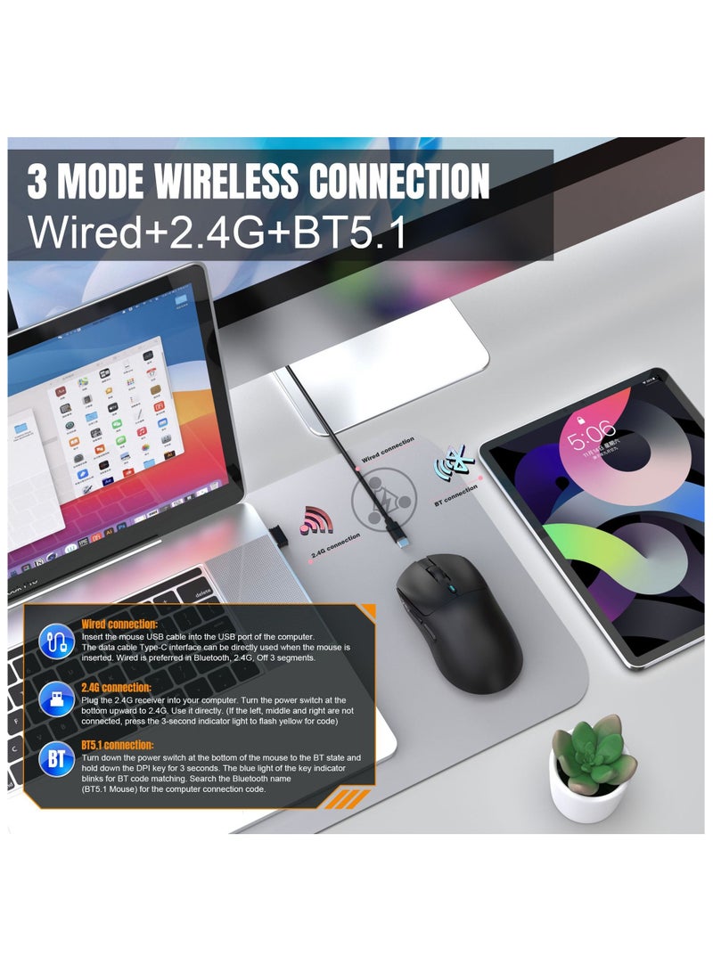 HXSJ T68 Three mode game mouse  Sensor PAW3311  Connection mode Wired+2.4G+BT5.1  Rate of return  125-250-500-1000Hz Default 1000Hz BLACK