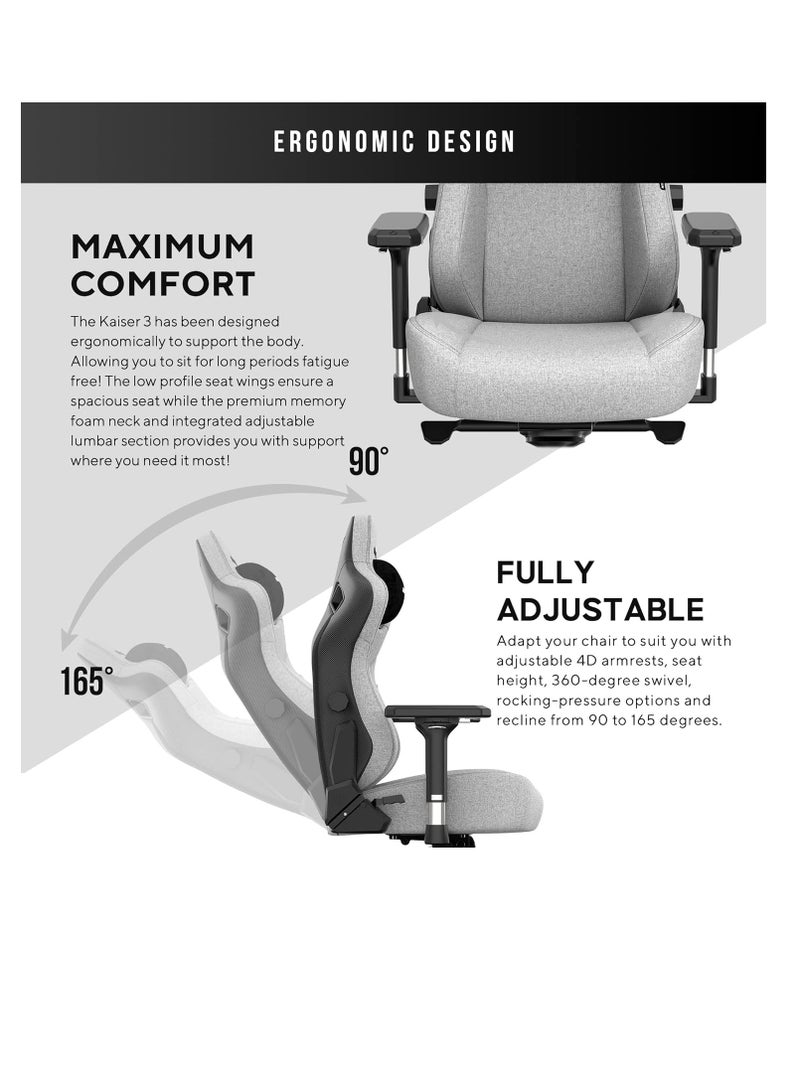 AndaSeat Kaiser 3 Series, XL, Linen Fabric, Ash Grey | AD12YDC-XL-01-G-PV/F