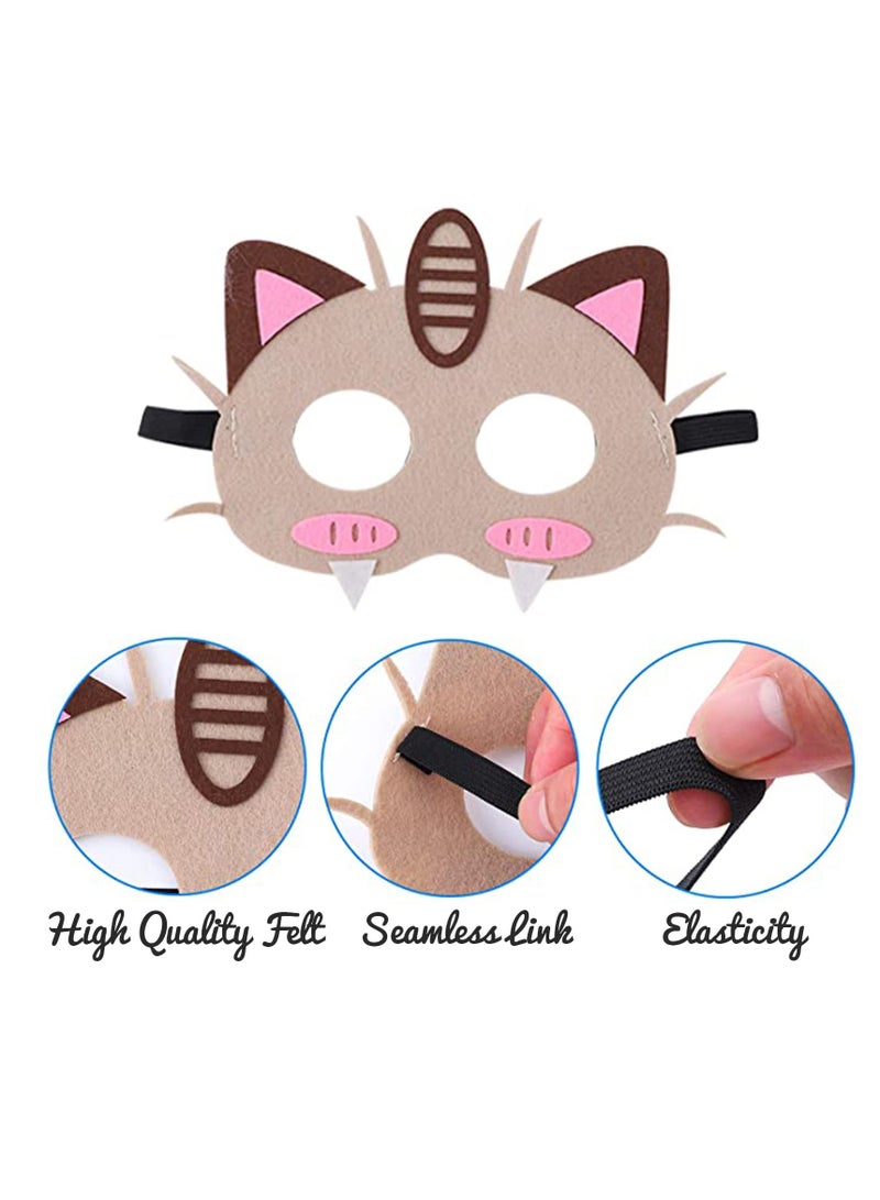 Anime kemon birthday party supplies, 12pcs pika theme blanket mask, suitable for children's role playing decorations and Red Blue Black Green Pink 6.7x5.5x0.2