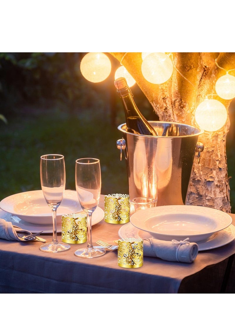 Tealight Votive Wrap Votive Candle Holders Laser Cutting Paper Candle Holder for Table LED Tealight Decor Party Wedding Gold 100 Pieces