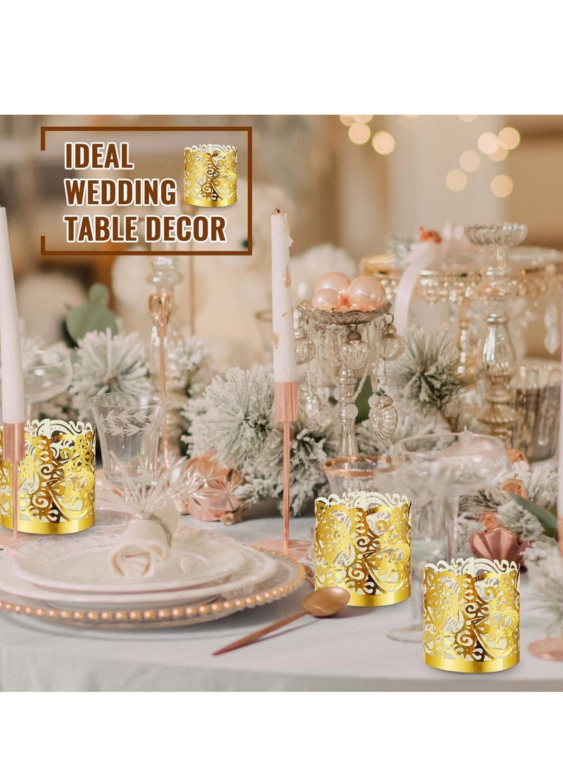 Tealight Votive Wrap Votive Candle Holders Laser Cutting Paper Candle Holder for Table LED Tealight Decor Party Wedding Gold 100 Pieces