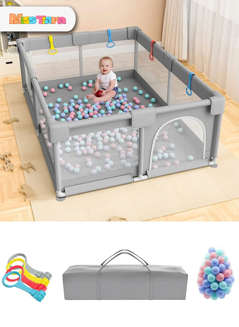 Baby Playpen, Extra Large Playard for Babies, Portable Indoor Outdoor Toddlers Safety Play Yard Activities with Breathable Mesh&Zipper Door,Grey150*180cm