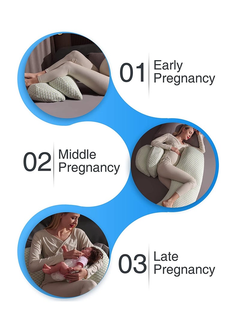 Pregnancy Pillows for Sleeping, Maternity Pillow, Pregnancy Body Pillow Support for the Back, Legs, Belly, and Hips of Pregnant Women, Detachable and Adjustable with Pillow Cover