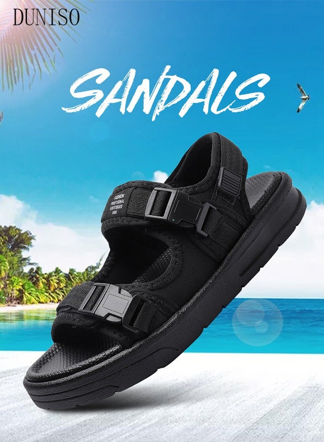 Men's Sandals Lightweight Slide Sandal with Non-slip Soles Thick Sole Beach Sandal Open Toe Breathable Slip-on Sandal House Flat Sandal for Indoor and Outdoor