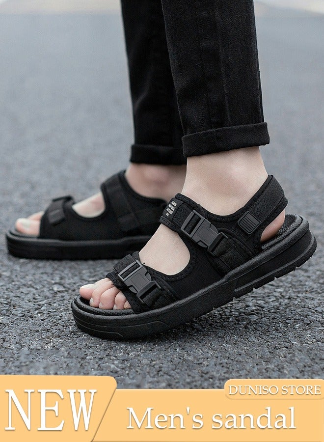 Men's Sandals Lightweight Slide Sandal with Non-slip Soles Thick Sole Beach Sandal Open Toe Breathable Slip-on Sandal House Flat Sandal for Indoor and Outdoor