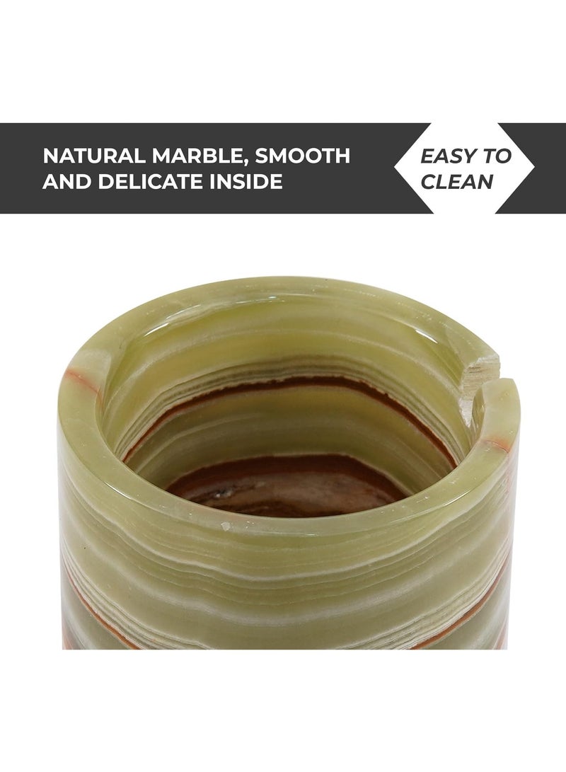 Radicaln Marble Salt Cellar With Lid & Tray White and Green Handmade Salt Bowl And Sugar Bowl - Set Of 2 Spices Container Set For Kitchen Storage - Brown Sugar Keeper