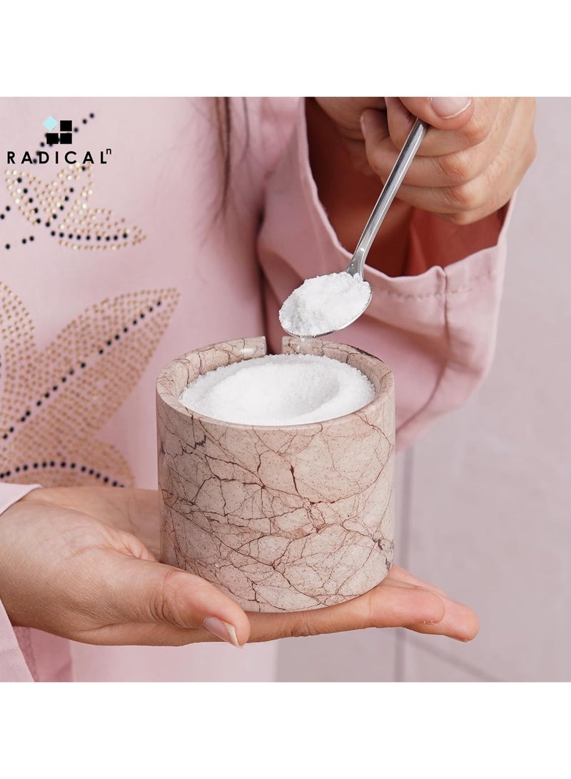 Radicaln Marble Salt Cellar With Lid & Tray White And Marinara Handmade Elegant Sugar Container And Salt Container Set of 2 For Kitchen Storage - Spice Jars For Seasoning