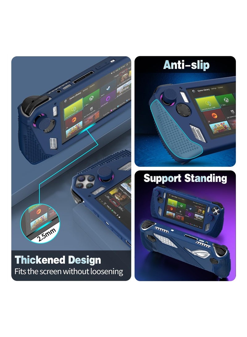 for Rog Ally Stand Protective Case, Silicone Accessories Protector, Full Protection Kickstand, Anti-Scratch Drop-Proof Non-Slip Full Protective Rog Ally Case with 2 Pair Thumb Grips, Blue
