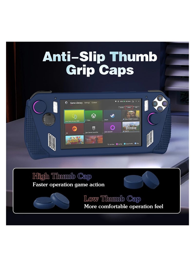 for Rog Ally Stand Protective Case, Silicone Accessories Protector, Full Protection Kickstand, Anti-Scratch Drop-Proof Non-Slip Full Protective Rog Ally Case with 2 Pair Thumb Grips, Blue