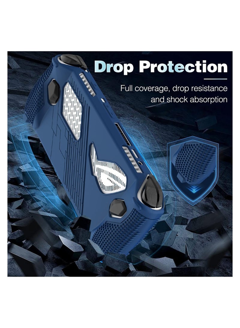 for Rog Ally Stand Protective Case, Silicone Accessories Protector, Full Protection Kickstand, Anti-Scratch Drop-Proof Non-Slip Full Protective Rog Ally Case with 2 Pair Thumb Grips, Blue