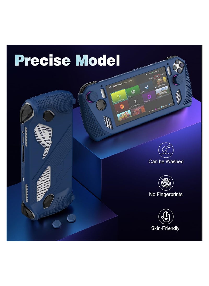 for Rog Ally Stand Protective Case, Silicone Accessories Protector, Full Protection Kickstand, Anti-Scratch Drop-Proof Non-Slip Full Protective Rog Ally Case with 2 Pair Thumb Grips, Blue