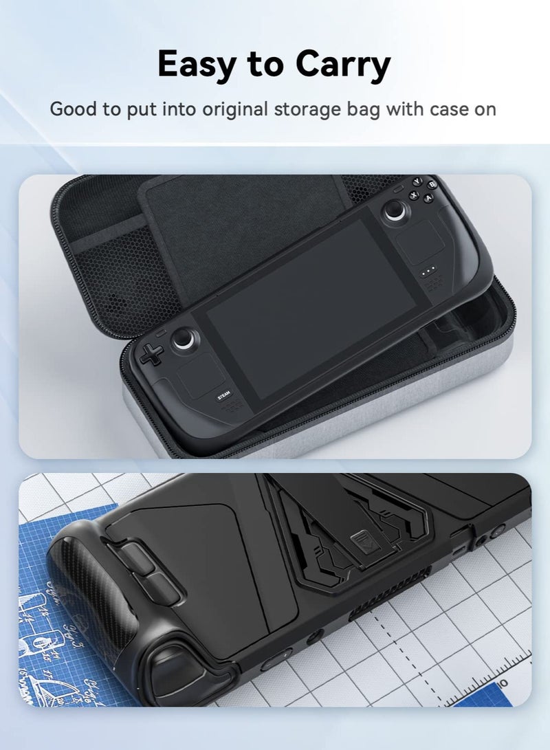 Protective Case for Steam Deck with Kickstand, Accurate Cutouts TPU Cover for Steam Deck, Anti Slip Comfort Shockproof Protector Grip Shell for Steam Deck Black